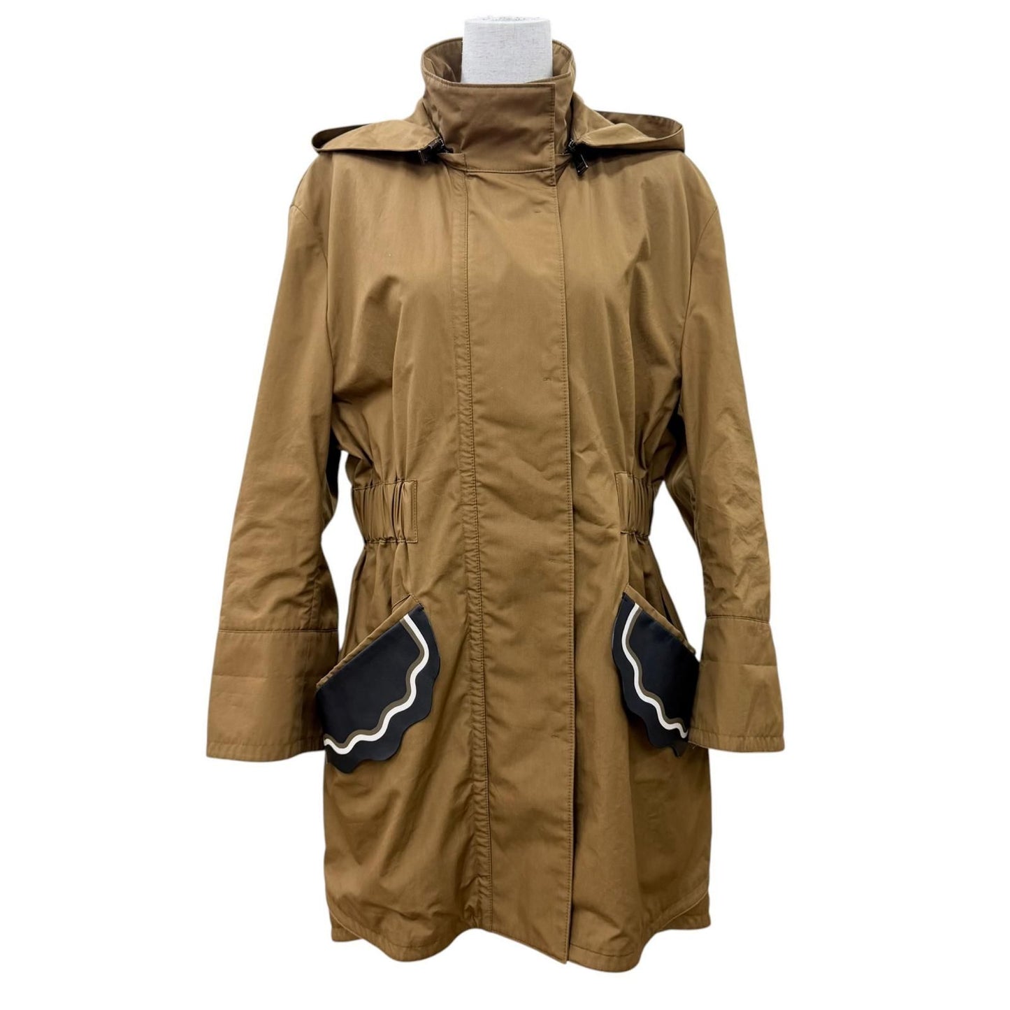 Fendi Cotton 100% Cowhide Leather Hooded Coat Brown 40