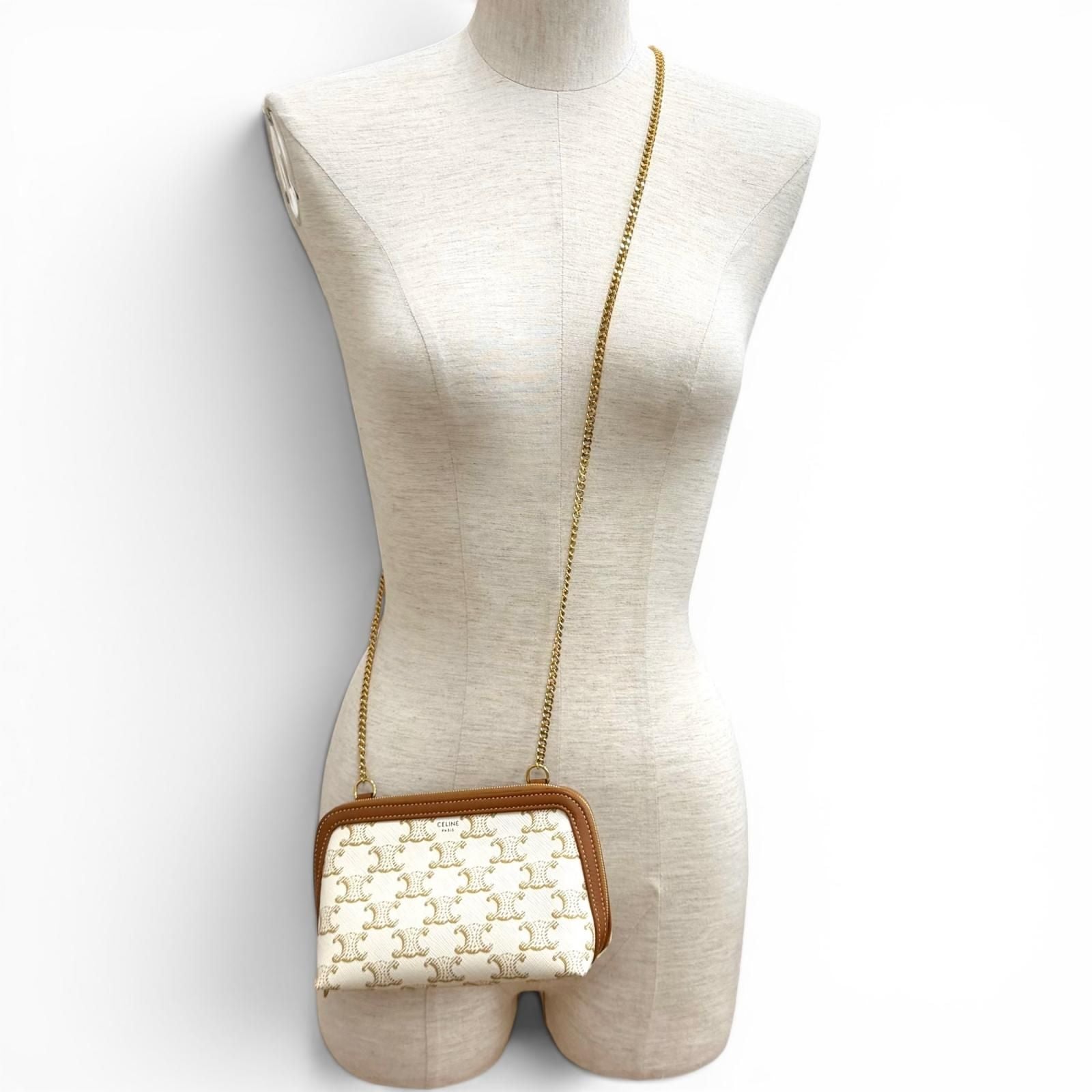 Celine Triomphe Canvas Logo Chain Clutch Shoulder Bag Box Included — view 3