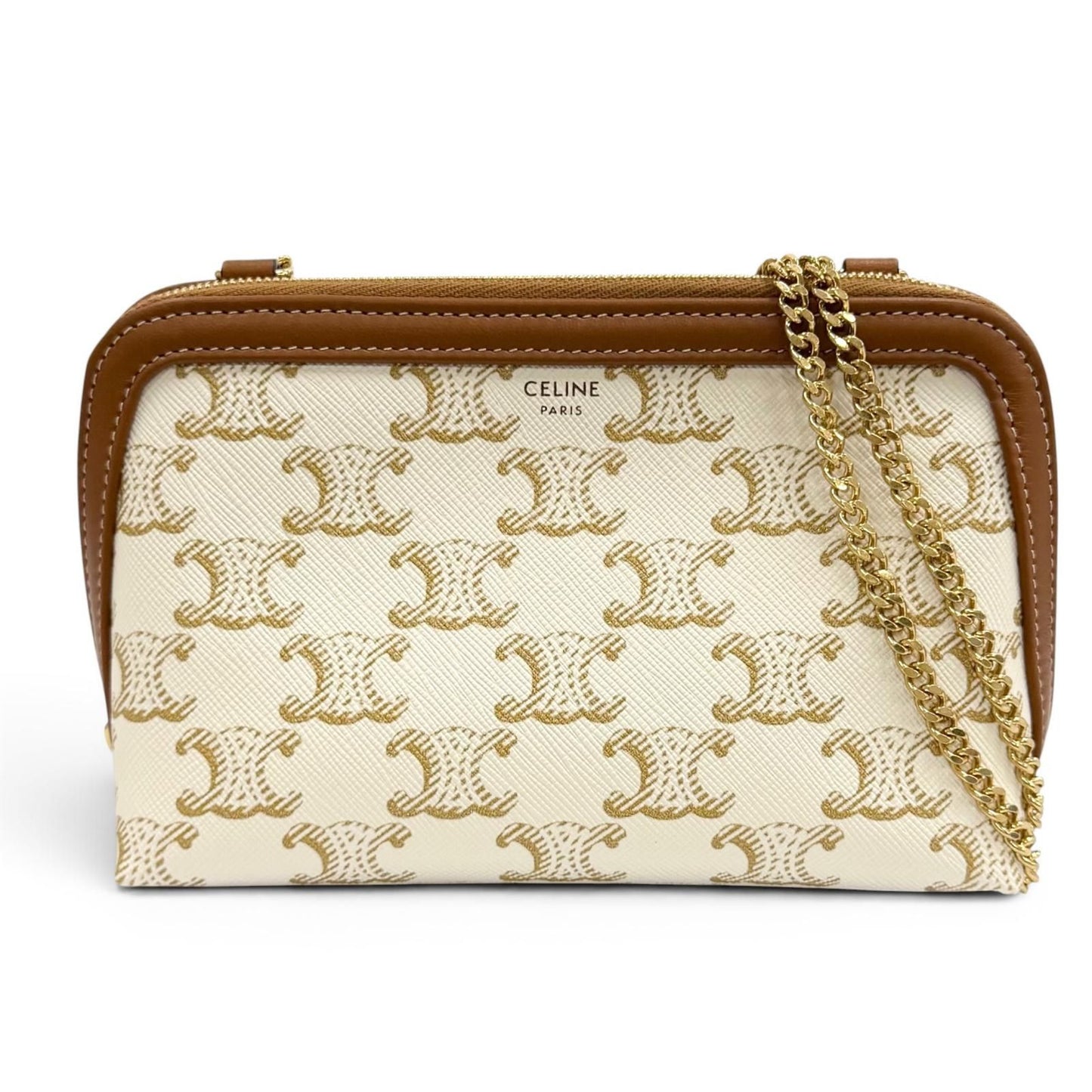 Celine Triomphe Canvas Logo Chain Clutch Shoulder Bag Box Included