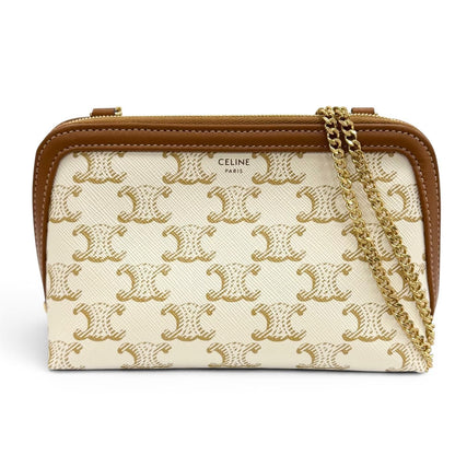 Celine Triomphe Canvas Logo Chain Clutch Shoulder Bag Box Included