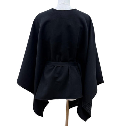 Fendi Cashmere Silk Blend Lining Zucca Pattern Belt Cape Coat Poncho Black — view 4