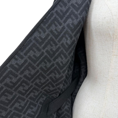 Fendi Cashmere Silk Blend Lining Zucca Pattern Belt Cape Coat Poncho Black — view 5