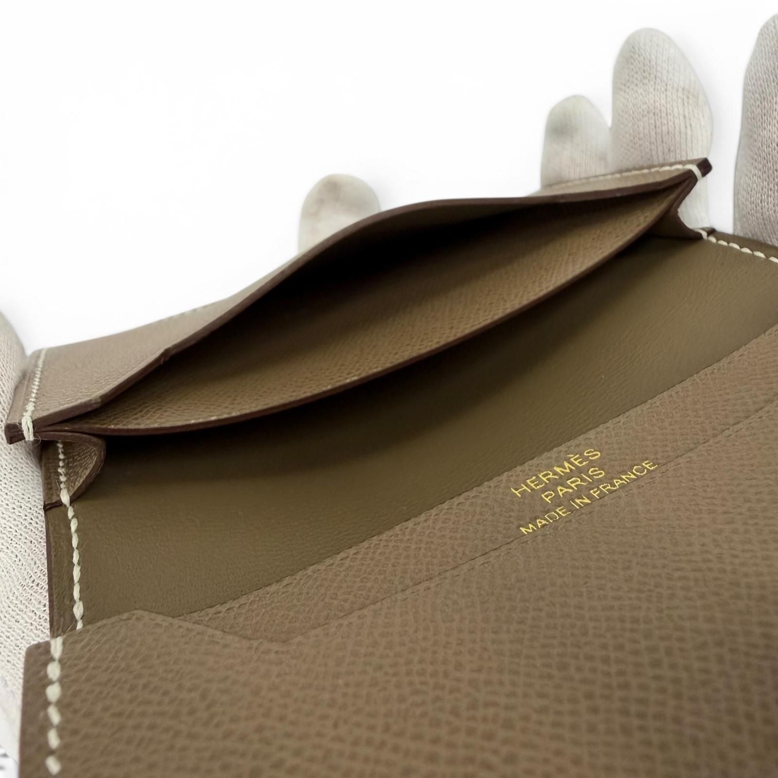 Hermes Bearn Mini Card Case Veau Madame Etoupe Gold — view 7