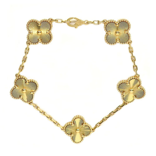 Van Cleef & Arpels Vintage Alhambra Bracelet 5 Motif Guilloche 18K Yellow Gold