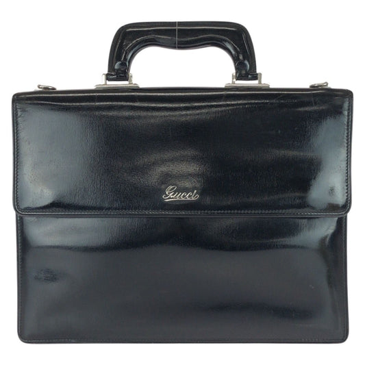 Gucci Vintage Black Silver Leather Business Briefcase