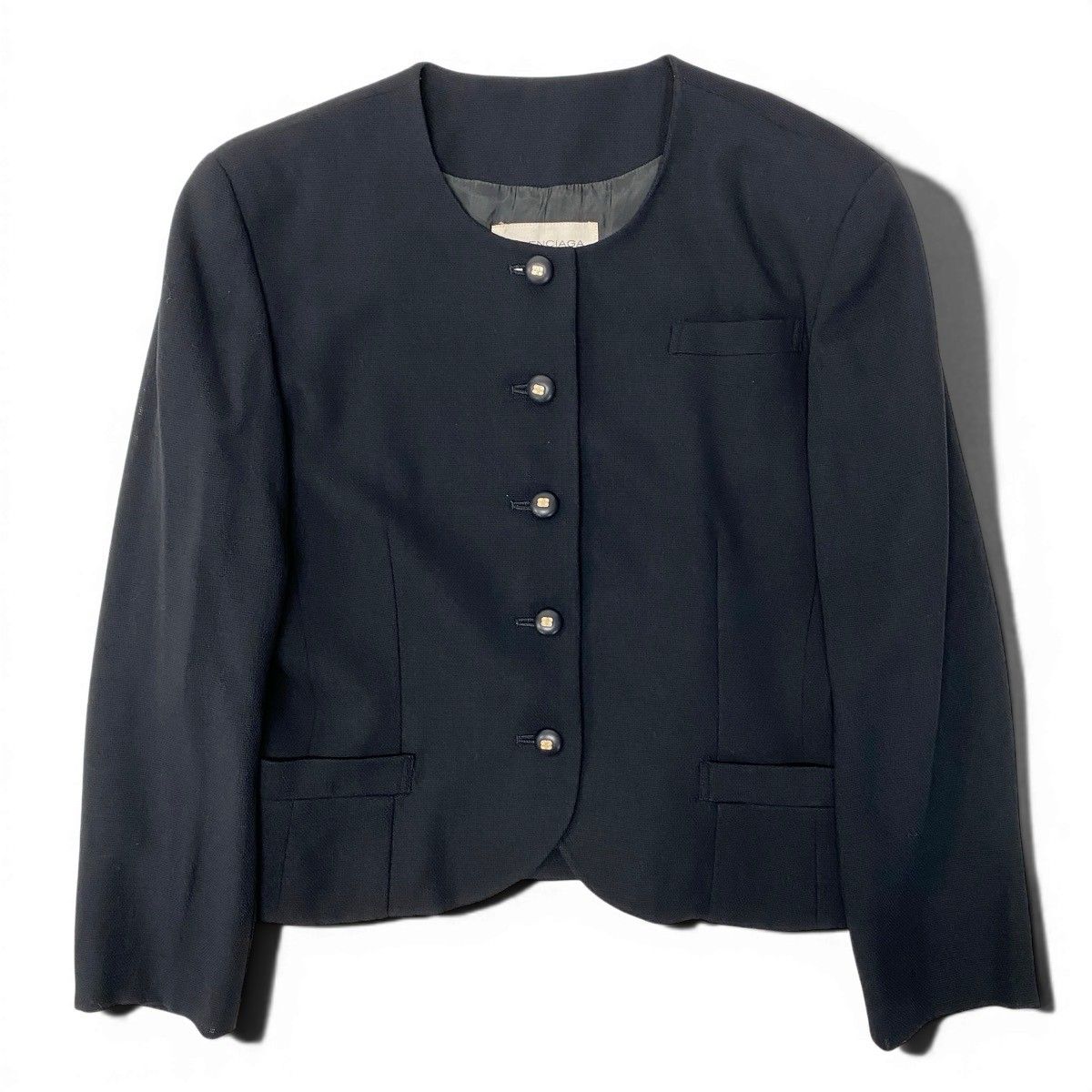 Balenciaga Collarless Jacket BB Logo Button 9 Sizes Black — view 2