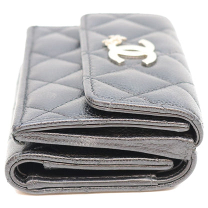 Chanel Black CC Logo Star Caviar Leather Silver Trifold Wallet — view 4