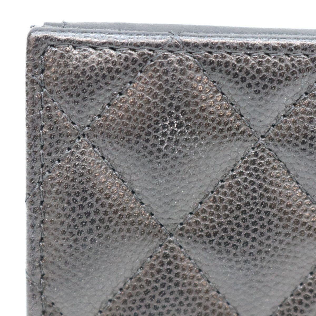 Chanel Black CC Logo Star Caviar Leather Silver Trifold Wallet — view 7