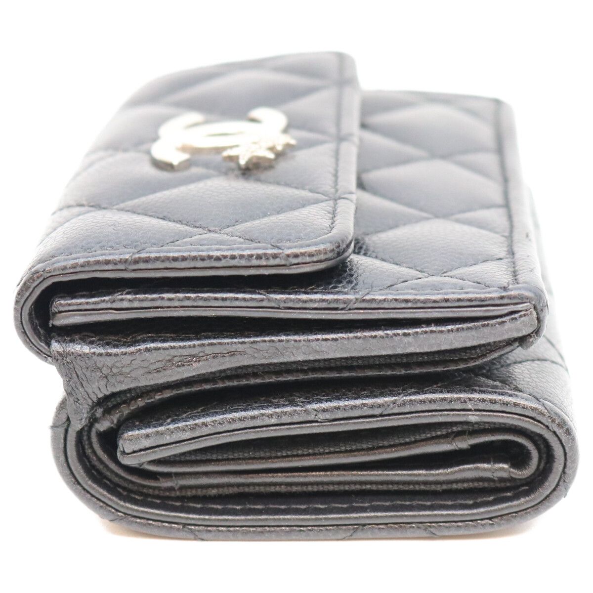 Chanel Black CC Logo Star Caviar Leather Silver Trifold Wallet — view 2