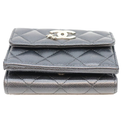 Chanel Black CC Logo Star Caviar Leather Silver Trifold Wallet — view 5