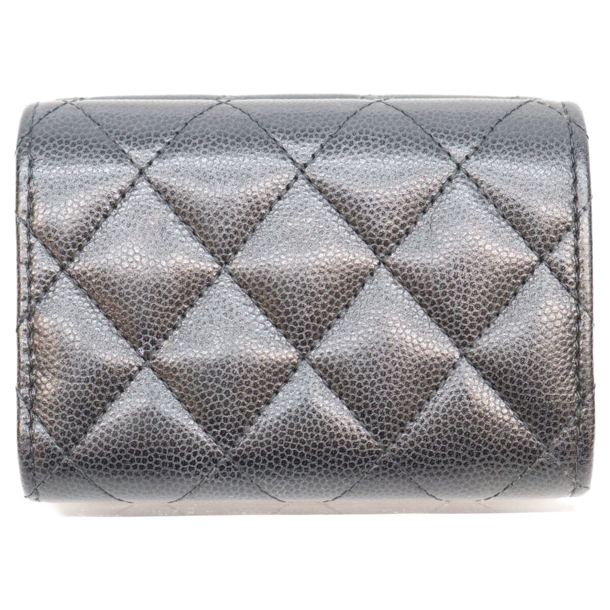 Chanel Black CC Logo Star Caviar Leather Silver Trifold Wallet — view 3