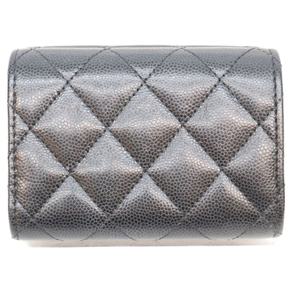 Chanel Black CC Logo Star Caviar Leather Silver Trifold Wallet — view 3
