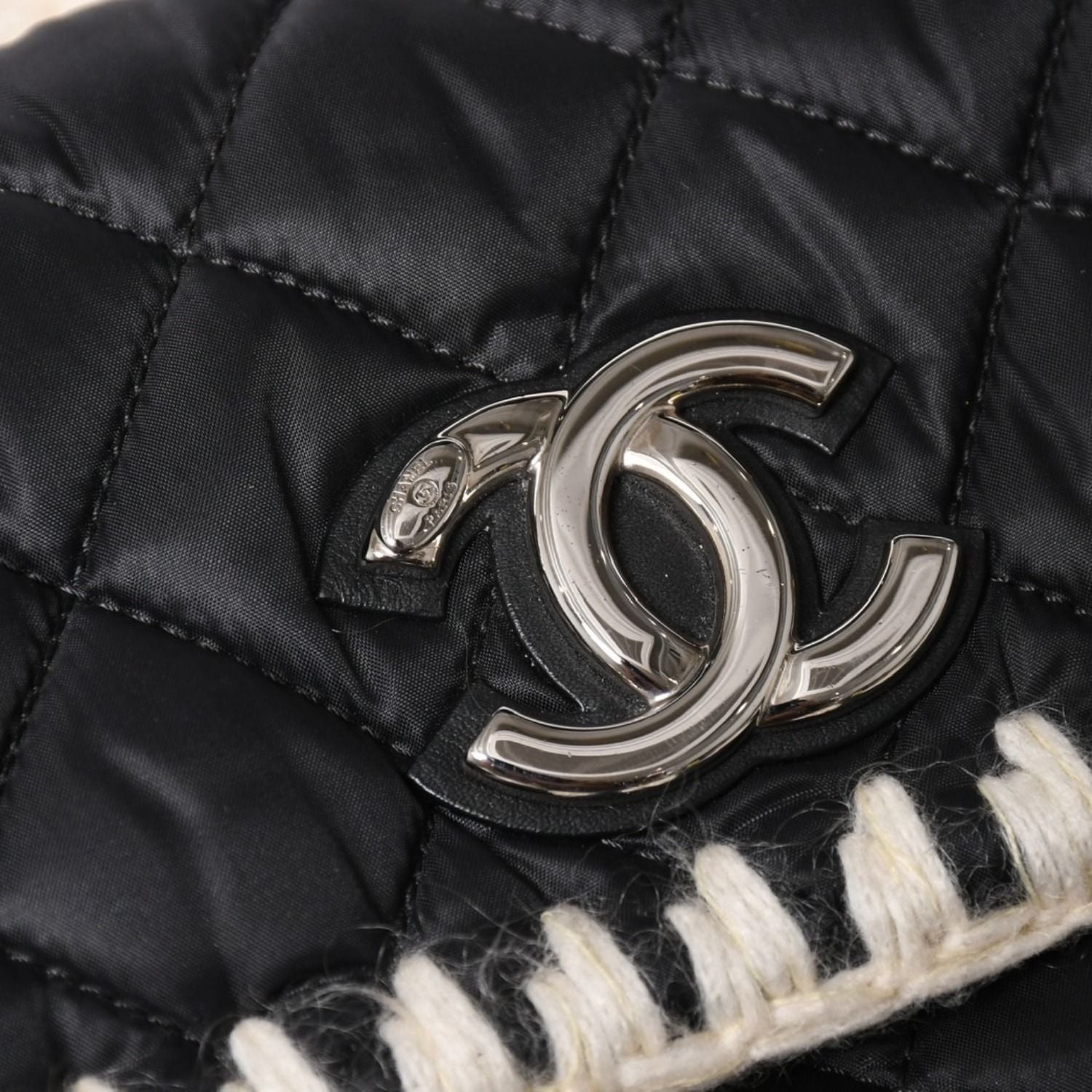 Chanel Coco Niege Neige Backpack CC Logo Nylon Fleece Beige Black — view 8