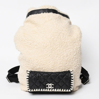 Chanel Coco Niege Neige Backpack CC Logo Nylon Fleece Beige Black