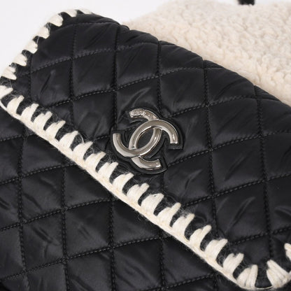 Chanel Coco Niege Neige Backpack CC Logo Nylon Fleece Beige Black — view 7