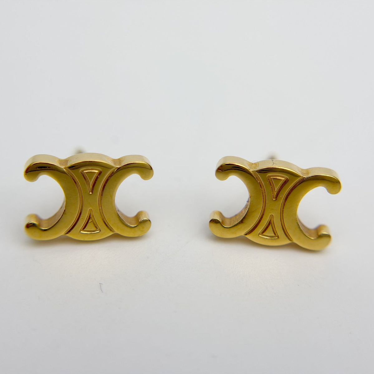 Celine Maillon Triomphe Earrings Plated Gold Vintage — view 3