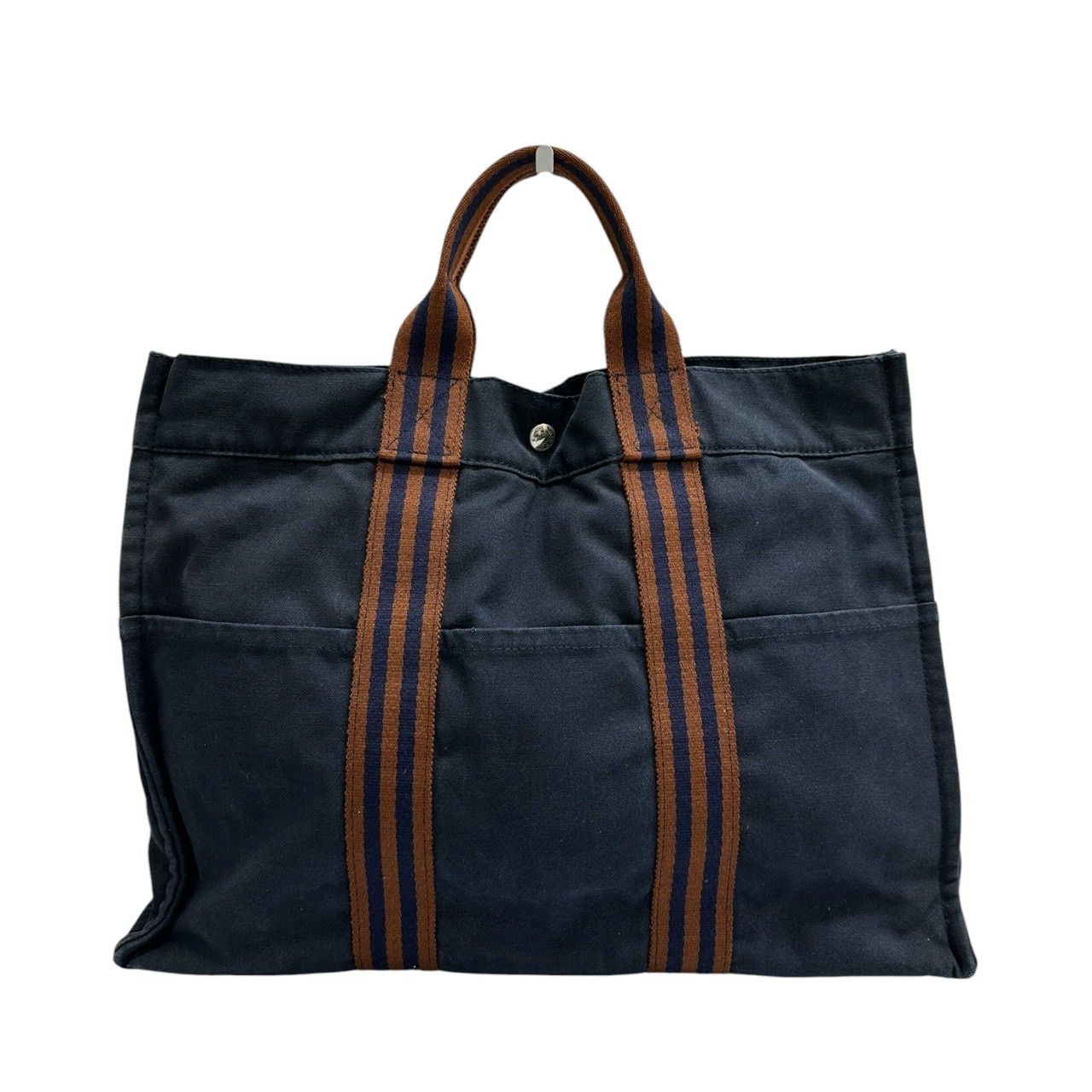 Hermes Full Toe Navy Silver Canvas Tote Bag — view 2