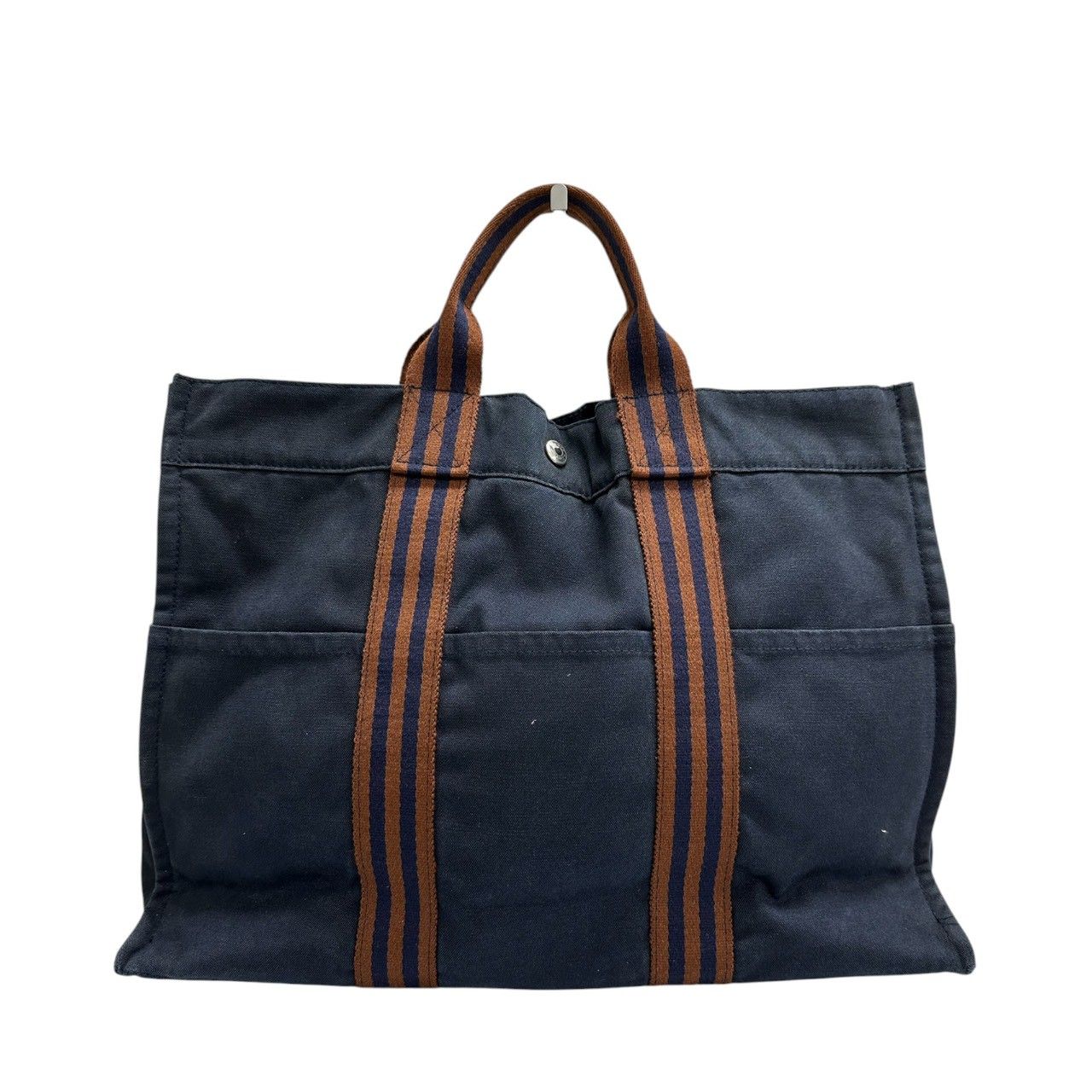 Hermes Full Toe Navy Silver Canvas Tote Bag