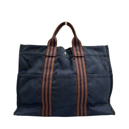 Hermes Full Toe Navy Silver Canvas Tote Bag