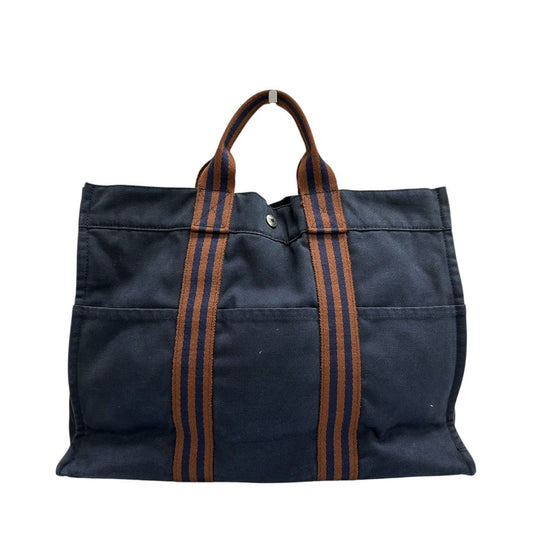 Hermes Full Toe Navy Silver Canvas Tote Bag