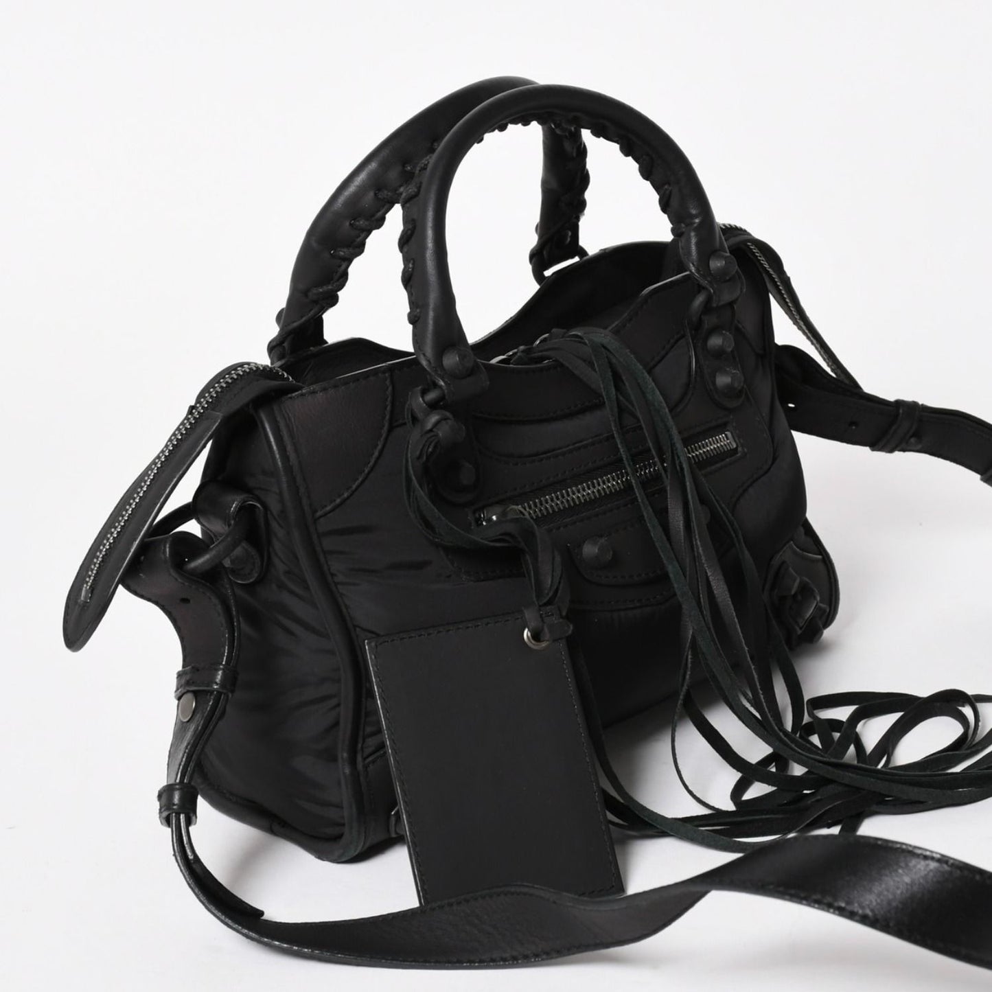 Balenciaga Classic Mini City Nylon Leather 2-Way Shoulder Bag Black — view 3