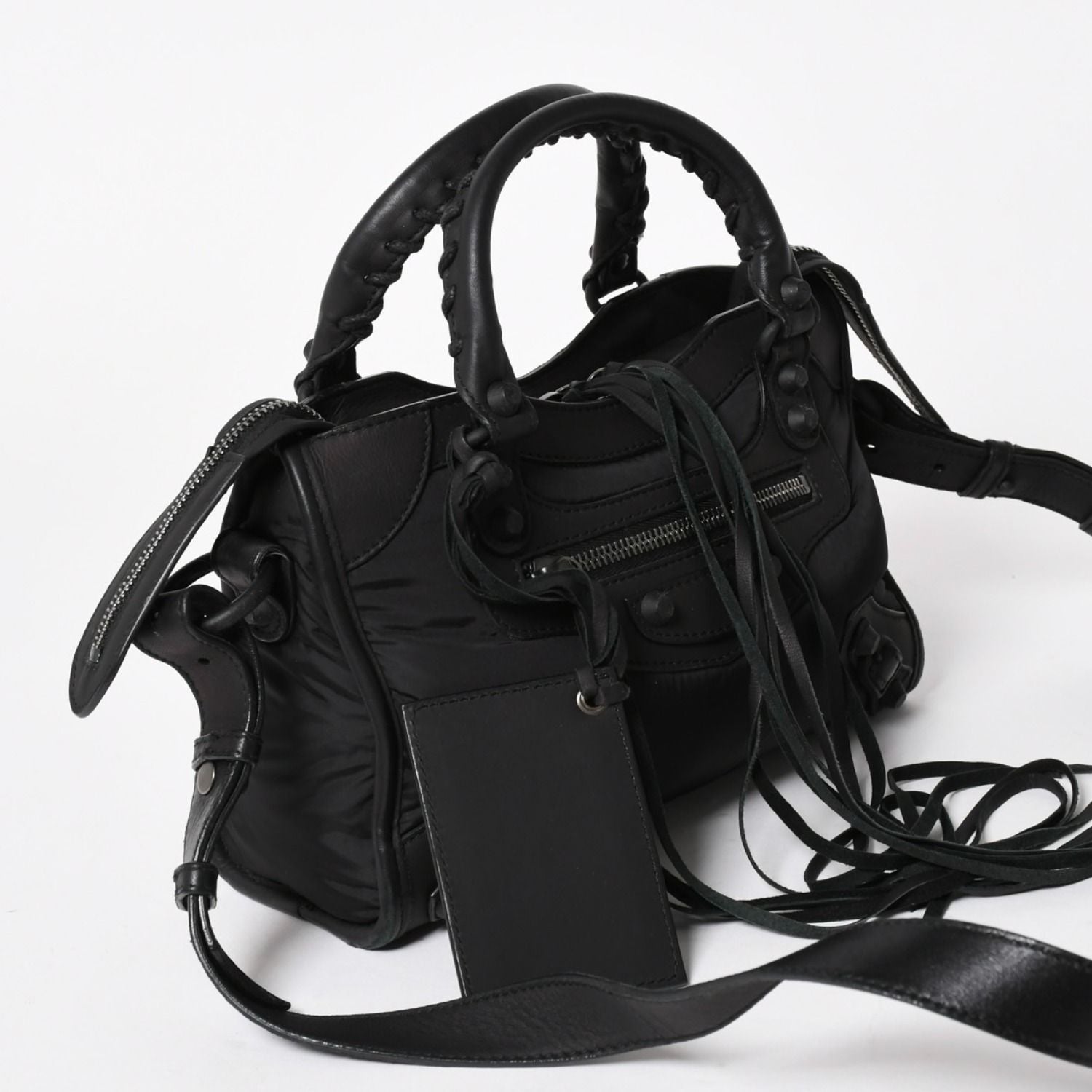 Balenciaga Classic Mini City Nylon Leather 2-Way Shoulder Bag Black — view 3