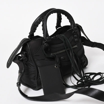 Balenciaga Classic Mini City Nylon Leather 2-Way Shoulder Bag Black — view 3
