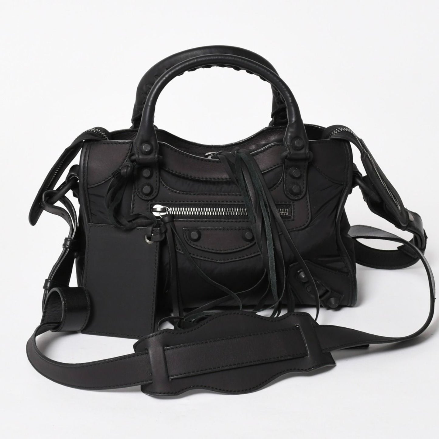Balenciaga Classic Mini City Nylon Leather 2-Way Shoulder Bag Black