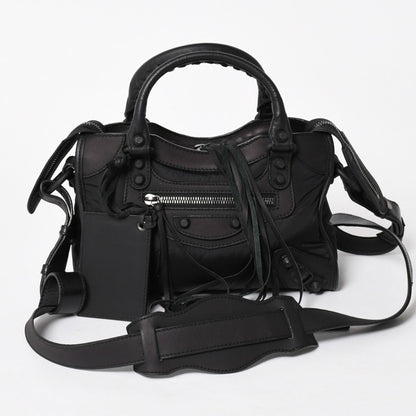 Balenciaga Classic Mini City Nylon Leather 2-Way Shoulder Bag Black