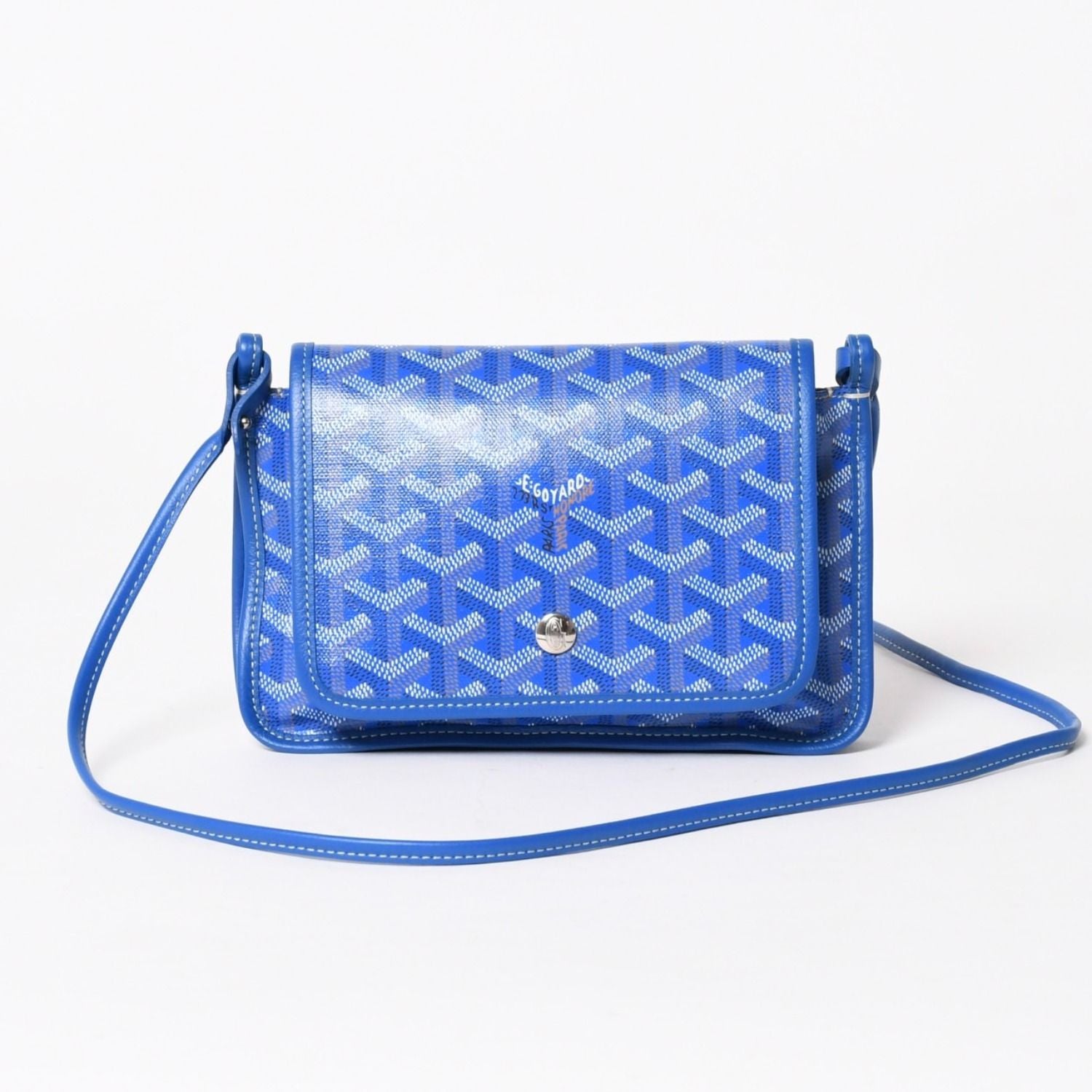 Goyard Plumet Pouch Wallet Shoulder Bag Blue Silver