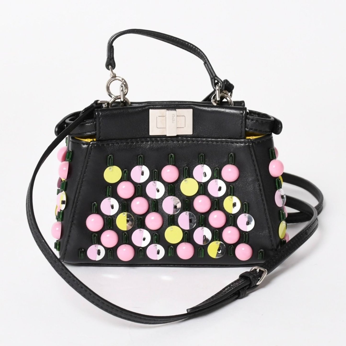 Fendi Micro Peekaboo 2-Way Shoulder Bag Studs Pink Yellow Silver