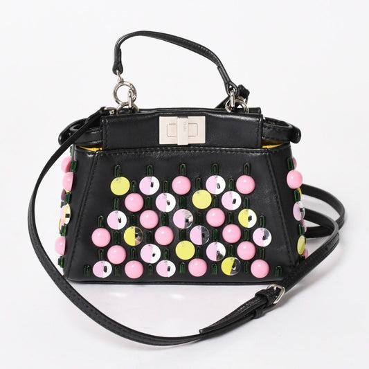 Fendi Micro Peekaboo 2-Way Shoulder Bag Studs Pink Yellow Silver