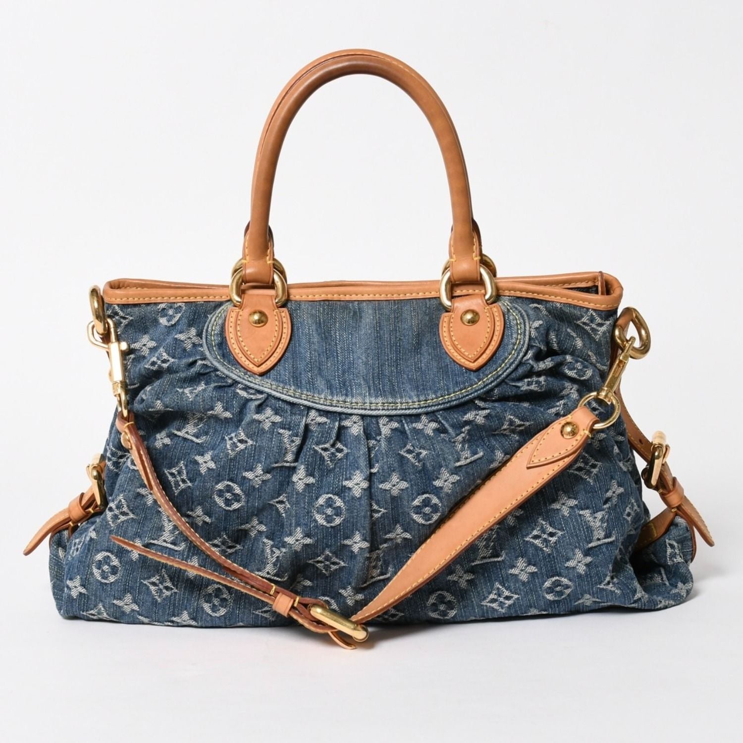 Louis Vuitton Neo Cabby MM Handbag 2-Way Monogram Denim Gold