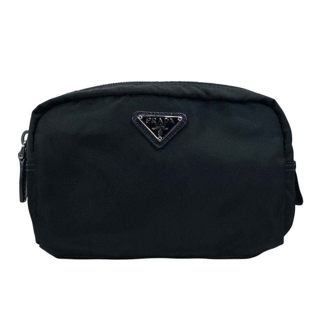 Prada Pouch Makeup Triangle Logo Nylon Black Everyday