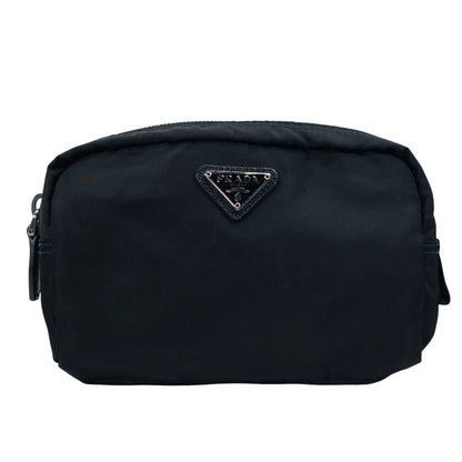 Prada Pouch Makeup Triangle Logo Nylon Black Everyday