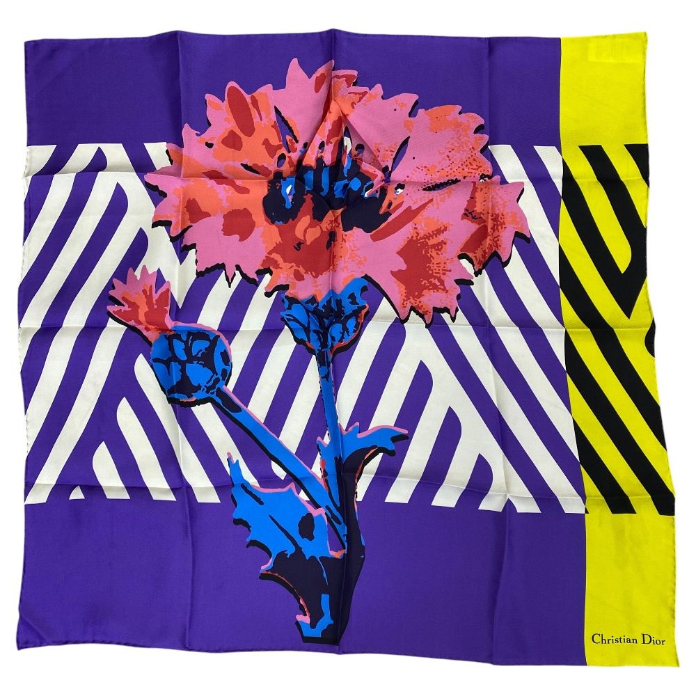 Dior D-flower Pop Scarf Flower Logo Silk Purple Yellow Pink Daily