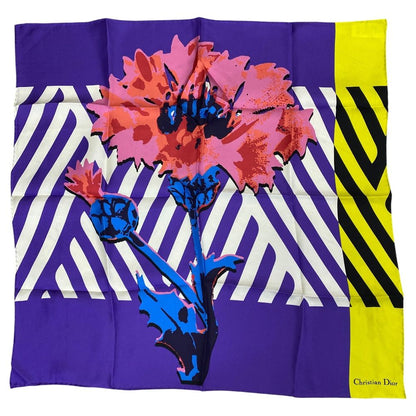 Dior D-flower Pop Scarf Flower Logo Silk Purple Yellow Pink Daily