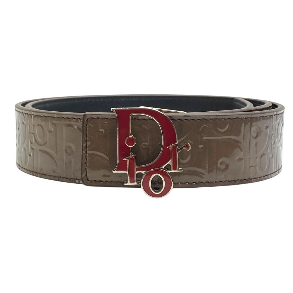 Dior Oblique Embossed Reversible Belt Enamel Patent Leather Brown Everyday