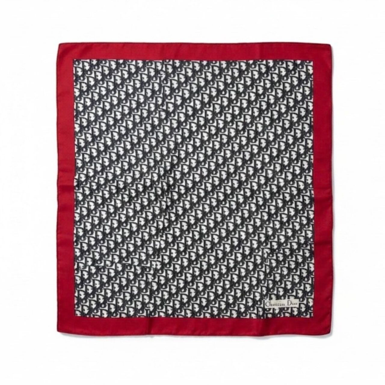 Dior Trotter Pattern Navy Red Silk Bandana Scarf