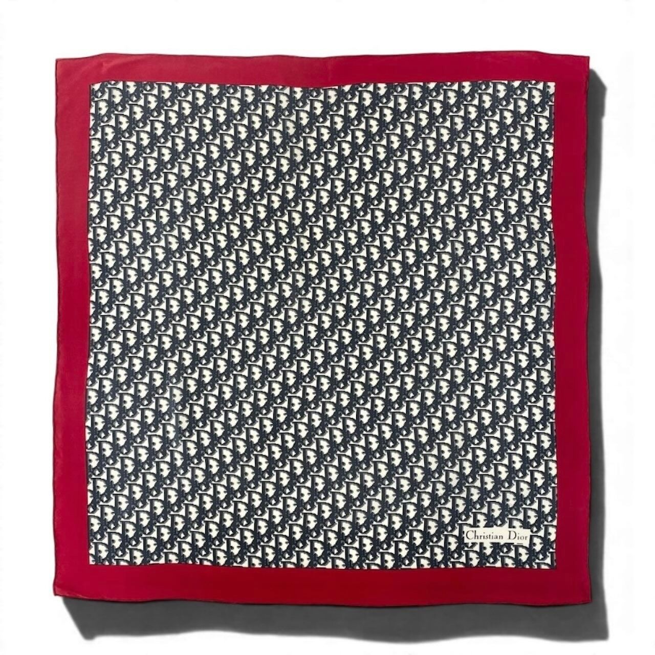 Dior Trotter Pattern Navy Red Silk Bandana Scarf — view 2