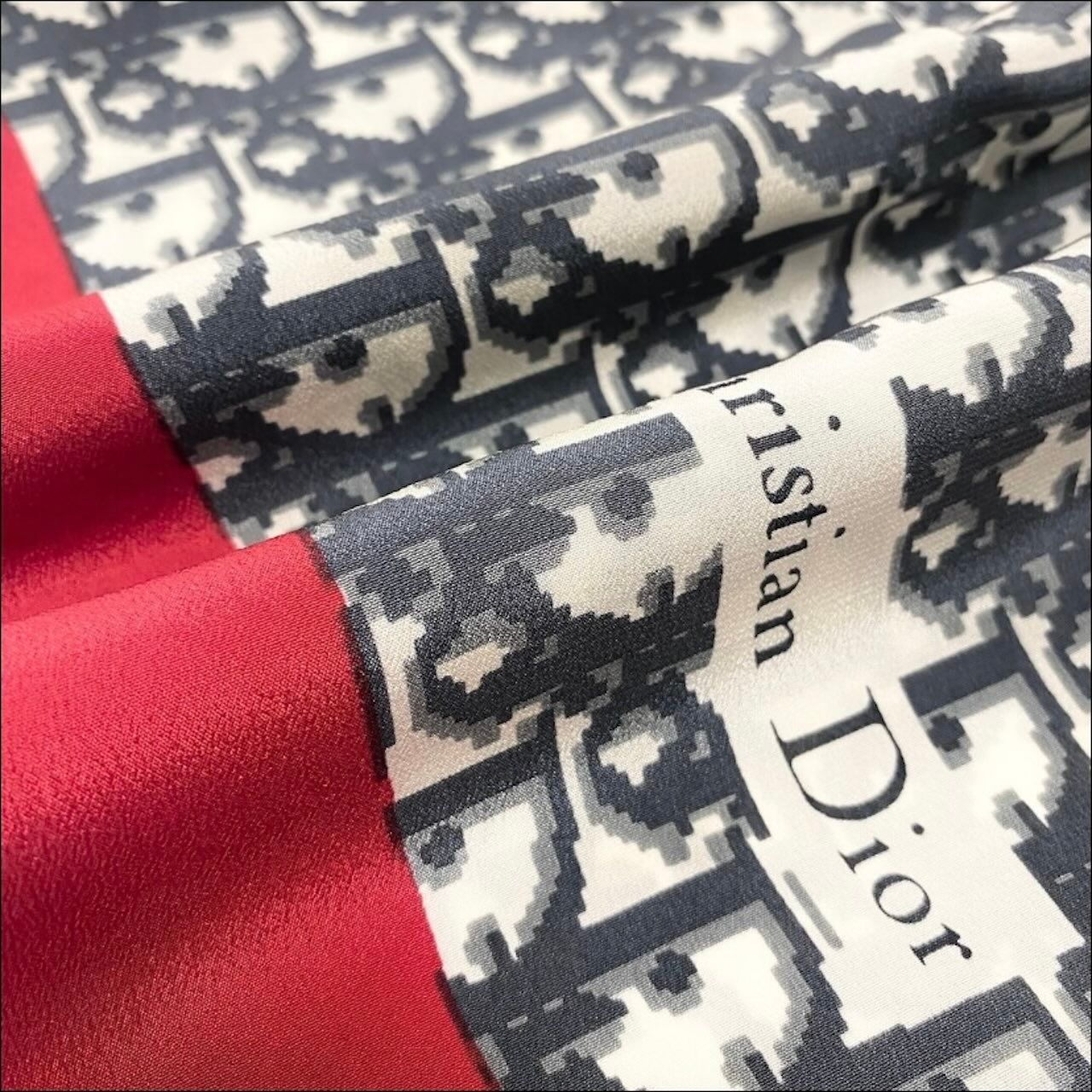 Dior Trotter Pattern Navy Red Silk Bandana Scarf — view 5