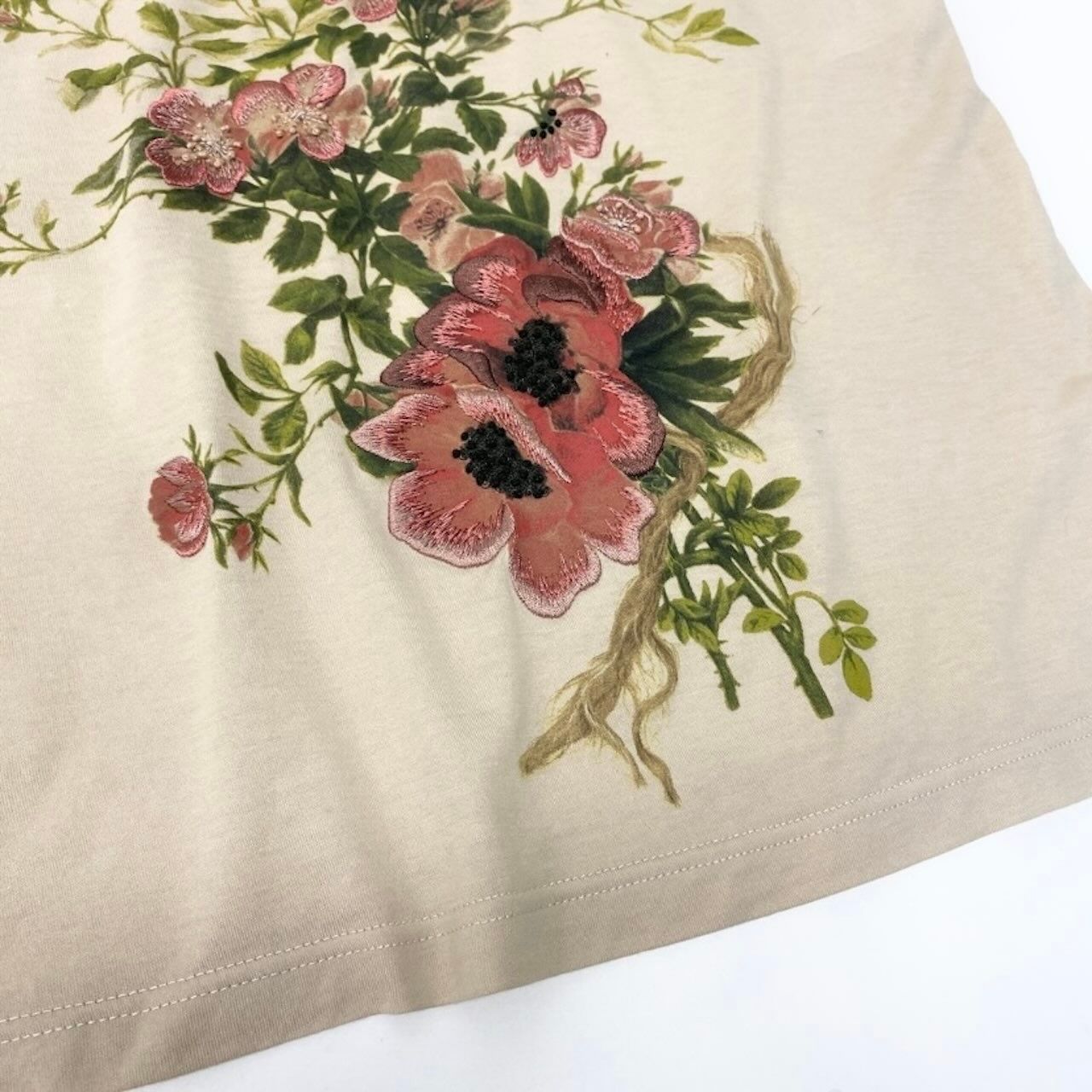 Dior Galiano Era Neck Flower Embroidery Beige Baby Pink Cotton Short Sleeve — view 5