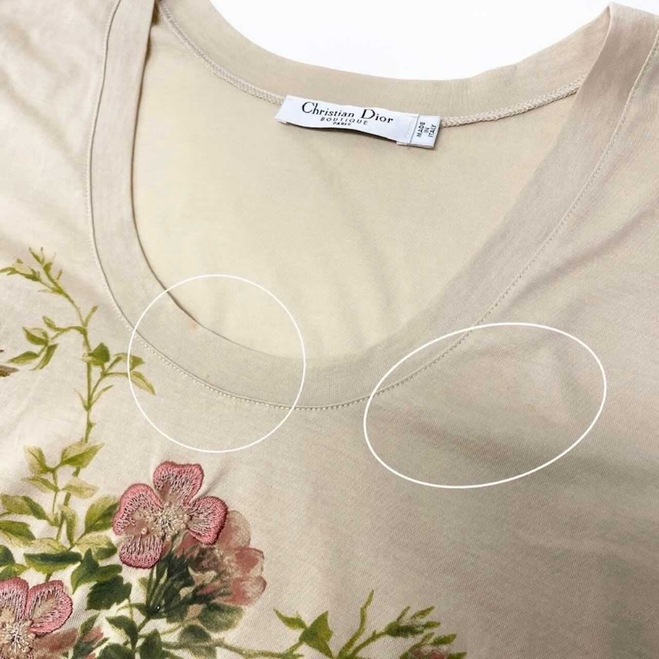 Dior Galiano Era Neck Flower Embroidery Beige Baby Pink Cotton Short Sleeve — view 9