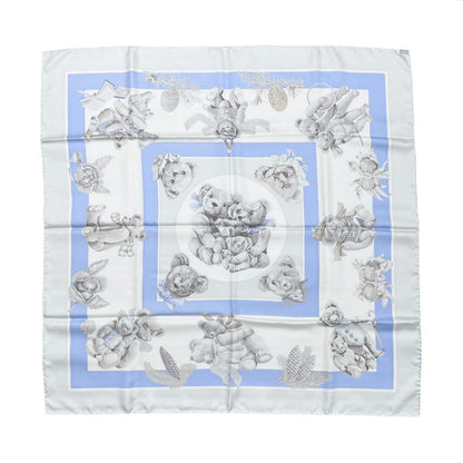 Hermes Silk Scarf Carre 90 Friends of the Heart Teddy Bear Blue White Confidents — view 2