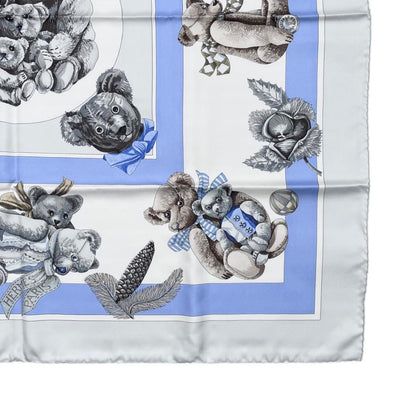 Hermes Silk Scarf Carre 90 Friends of the Heart Teddy Bear Blue White Confidents — view 6
