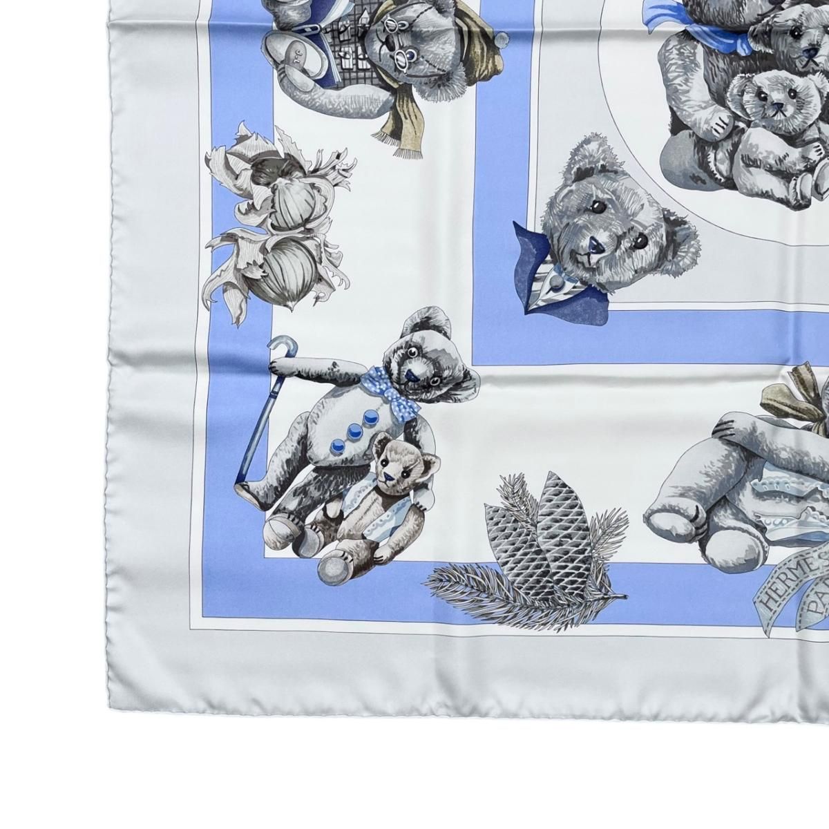 Hermes Silk Scarf Carre 90 Friends of the Heart Teddy Bear Blue White Confidents — view 5