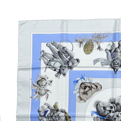 Hermes Silk Scarf Carre 90 Friends of the Heart Teddy Bear Blue White Confidents — view 3