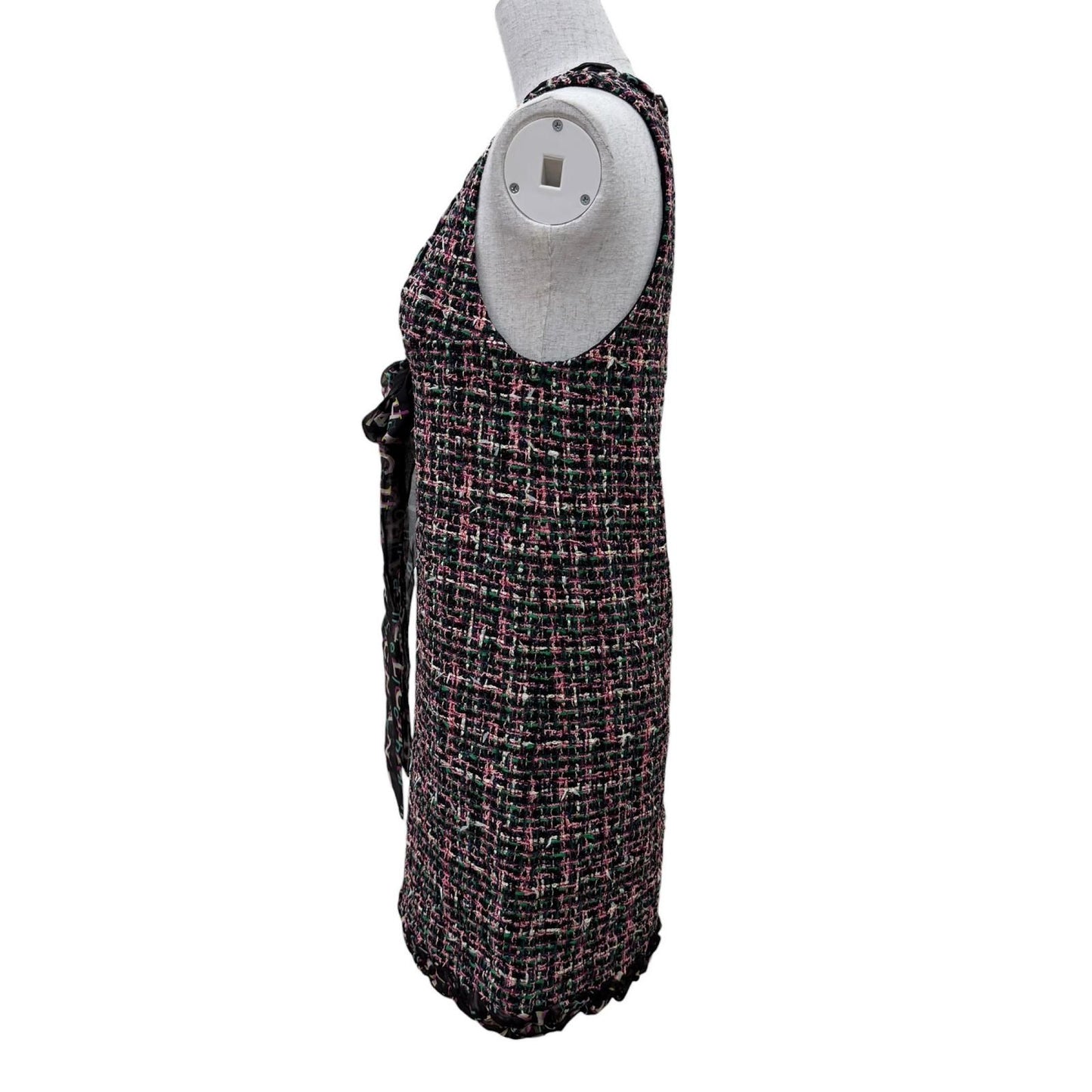Chanel Silk Logo with Ribbon Tie Tweed Sleeveless Dress Multicolor 34 — view 3
