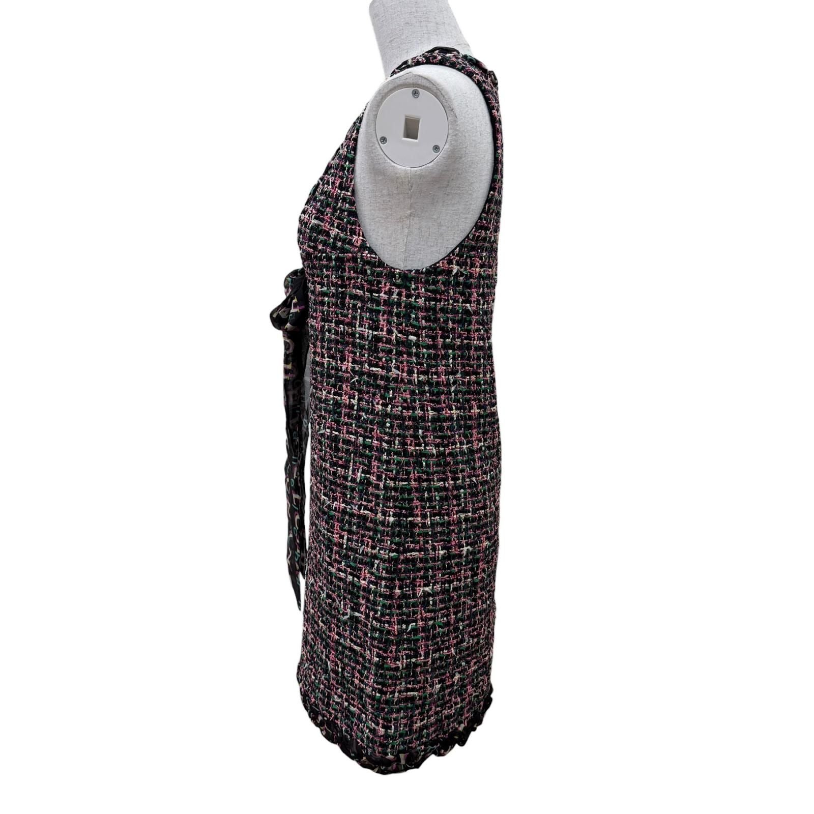Chanel Silk Logo with Ribbon Tie Tweed Sleeveless Dress Multicolor 34 — view 3
