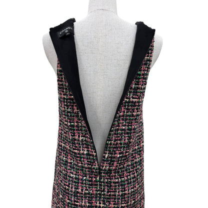 Chanel Silk Logo with Ribbon Tie Tweed Sleeveless Dress Multicolor 34 — view 5